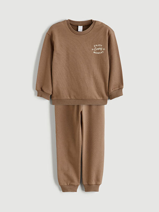 Bask?l? Erkek Bebek Sweatshirt ve E?ofman Alt?