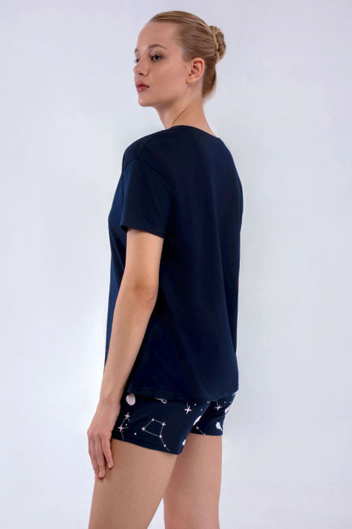 Арт. 9161 Пижама с шортами 42-50 (5 шт) Цвет:верх-темно-синий, низ-темно-синий