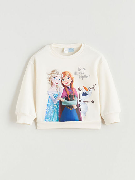 Bisiklet Yaka Elsa Bask?l? K?z ?ocuk Sweatshirt ve Tayt