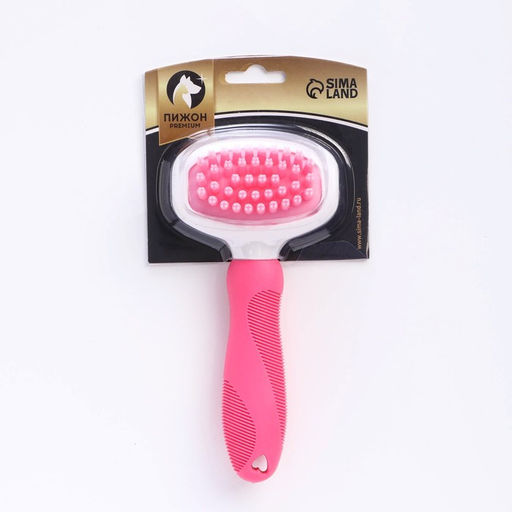 Щётка шерсти с удлиненными силиконовыми зубцами и массажным эффектом, 8 х 17, розовая - Пижон фото 5