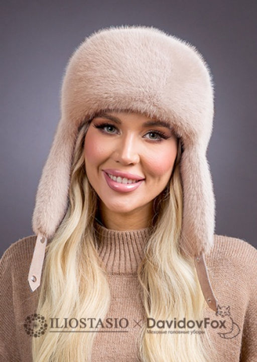 Шапка Ушанка экомех бежевая