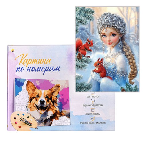 Холст с красками 30х40 по номерам "Дом в снежном шаре" в коробке (30цв.)