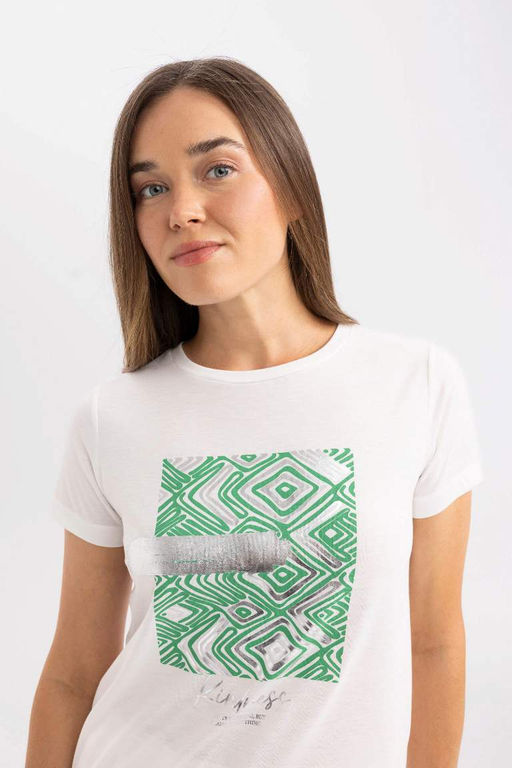 Футболка стандартного кроя с круглым вырезом и короткими рукавами с принтом - Defacto фото 3