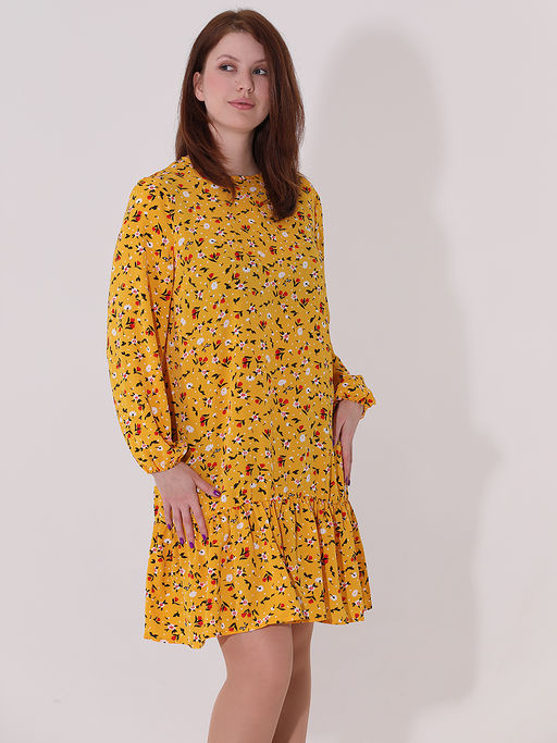 Платье желтое с цветочным принтом до колена - Almond фото 5