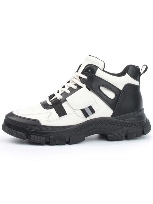 05-P51-1Z WHITE/BLACK Кроссовки женские зимние (натуральная и искусственная кожа, шерсть)