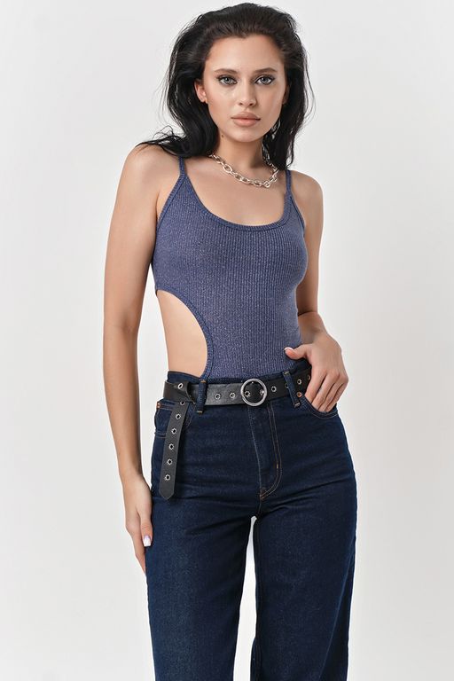 Боди из трикотажа в рубчик с люрексом мерцающий синий