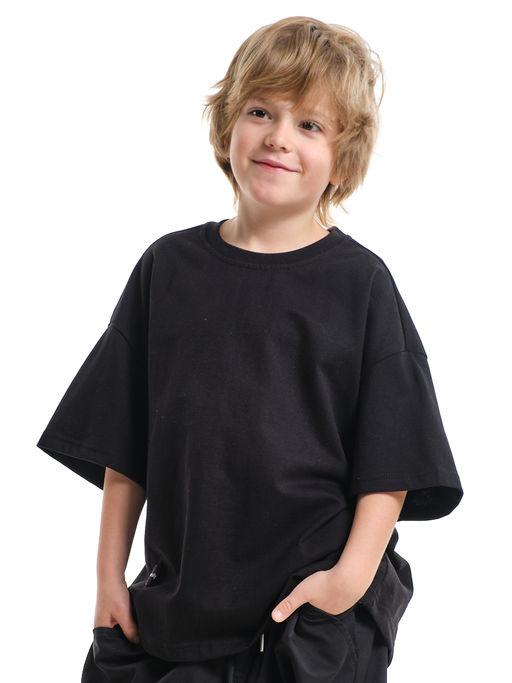 Футболка для девочки и мальчика оверсайз подростковая 22-7528 черный - Mini maxi фото 3