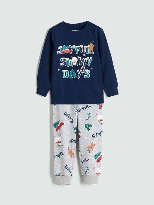 Bisiklet Yaka Y?lba?? Temal? Erkek ?ocuk Pijama Tak?m?