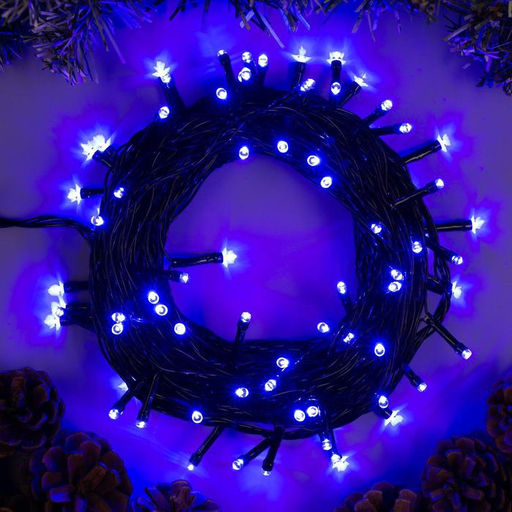 Гирлянда Нить 10 м, IP20, тёмная нить, 100 LED, 8 режимов, 220 В, свечение синее