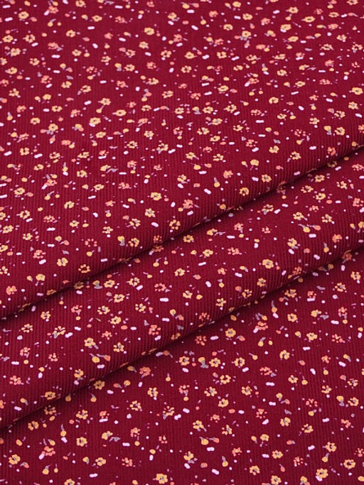 Микровельвет Маленькие лютики на темно-малиновом, ш.1.1м, хлопок-100%, 130гр/м.кв - Купава фото 3