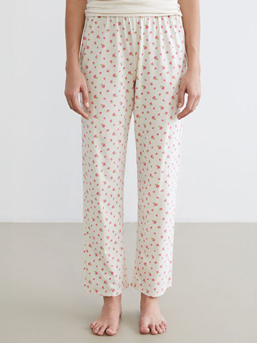 Beli Lastikli ?i?ekli Kad?n Pijama Alt?