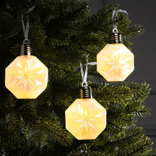 Набор ёлочных шаров Изморозь, 3 шт, d=7.5 см, 3 LED, от батареек AG139, свечение тёплое белое