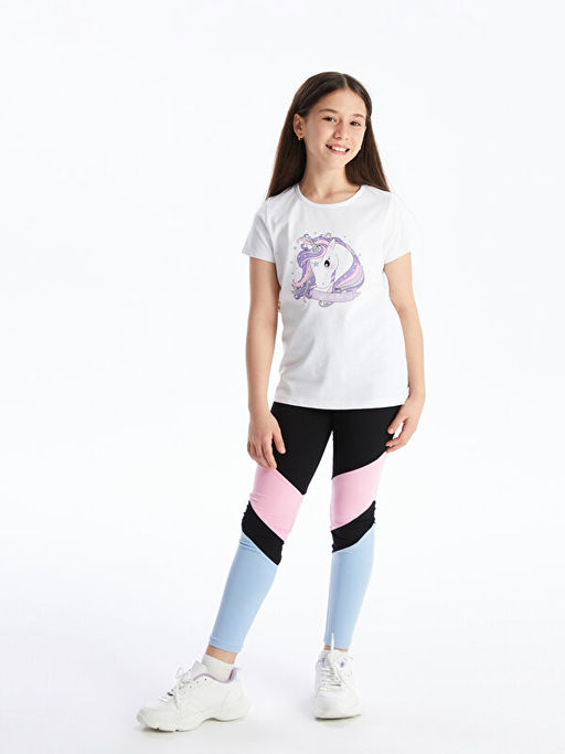 Beli Lastikli Renk Bloklu K?z ?ocuk Tayt