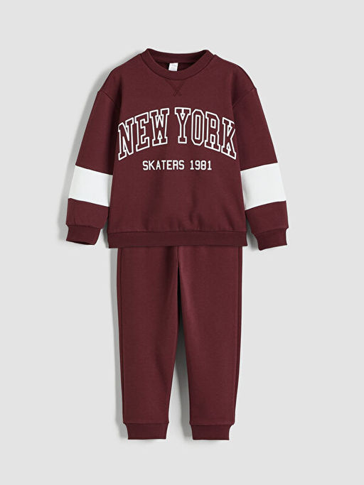 New York Bask?l? Erkek ?ocuk Kal?n Sweatshirt ve E?ofman Alt?