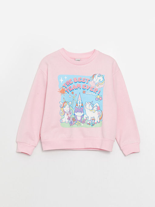 Bisiklet Yaka Bask?l? Uzun Kollu K?z ?ocuk Sweatshirt