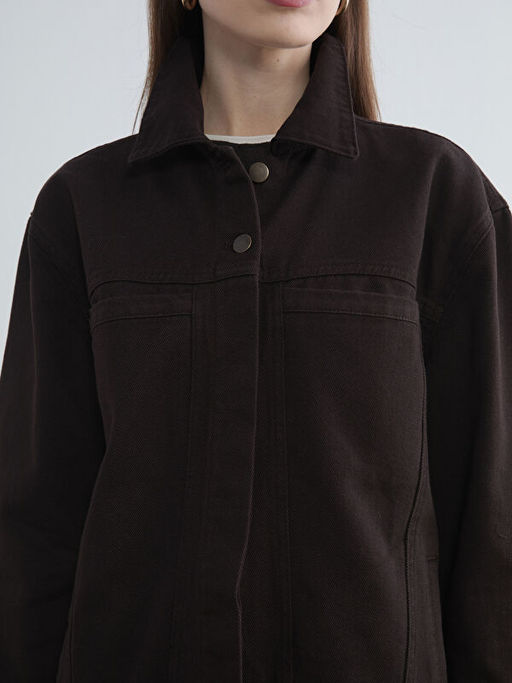 G?mlek Yaka Oversize Kad?n Jean Ceket