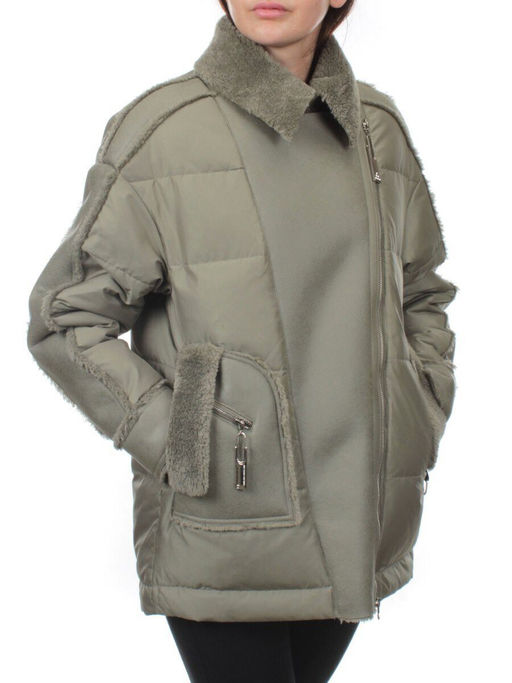 902 GRAY/GREEN Куртка зимняя облегченная женская (холлоффайбер 150 гр., искусственная дубленка) - Fashion фото 3