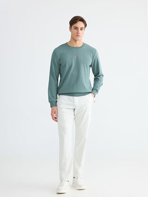 Bisiklet Yaka Bask?l? Erkek Sweatshirt