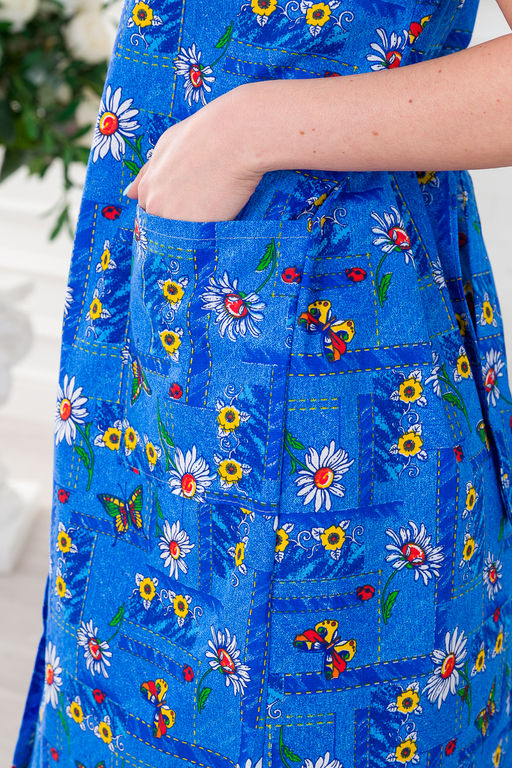 Халат женский из бязи Ирина голубой макси