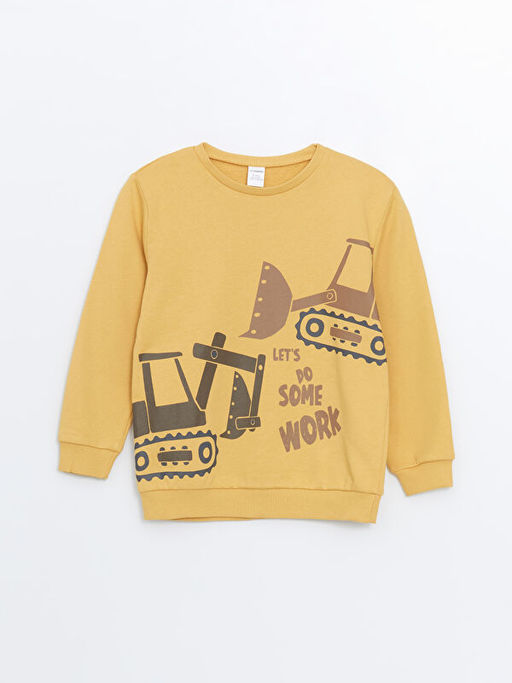 Bisiklet Yaka Uzun Kollu Bask?l? Erkek Bebek Sweatshirt 2li