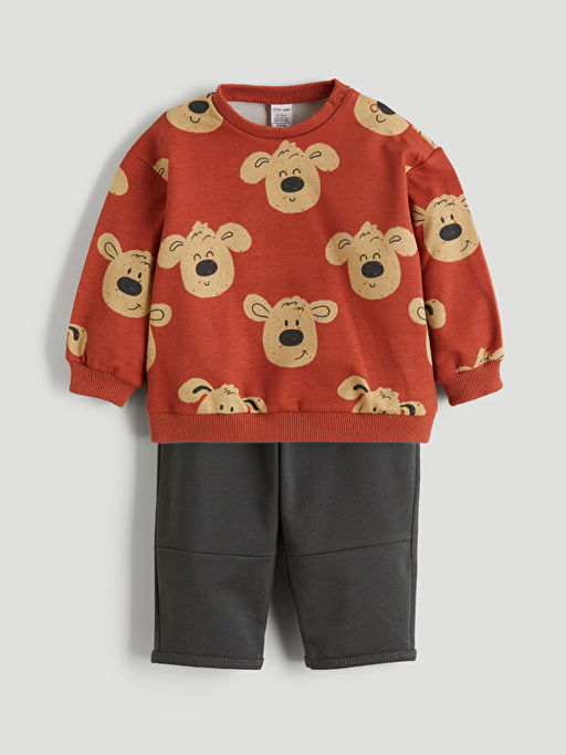 Bisiklet Yaka Erkek Bebek Sweatshirt ve E?ofman Alt 2li