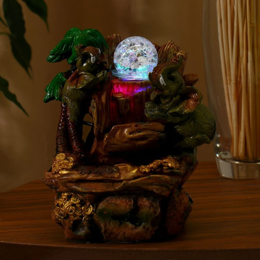 Фонтан настольный «Слоны с монетками, пальма», 20×13 см, с подсветкой