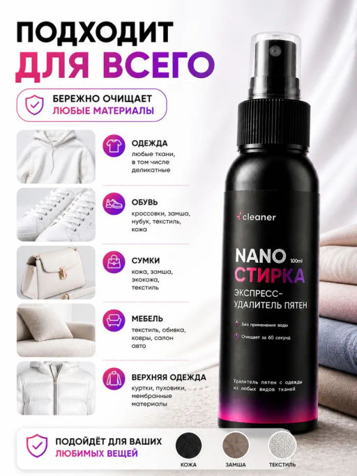 Экспресс-пятноудалитель Nano-Стирка 100ml icleaner  фото 6