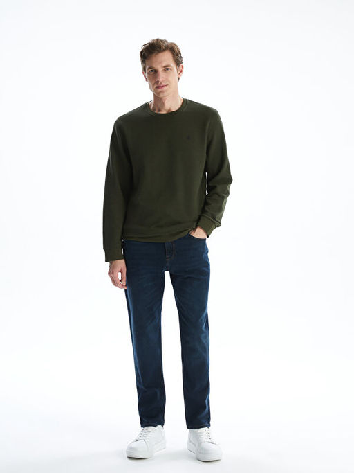 Bisiklet Yaka Uzun Kollu Bask?l? Erkek Sweatshirt