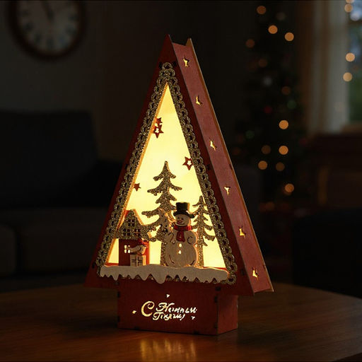 Новогоднее украшение "Домик со светом. Снеговик" в пакете