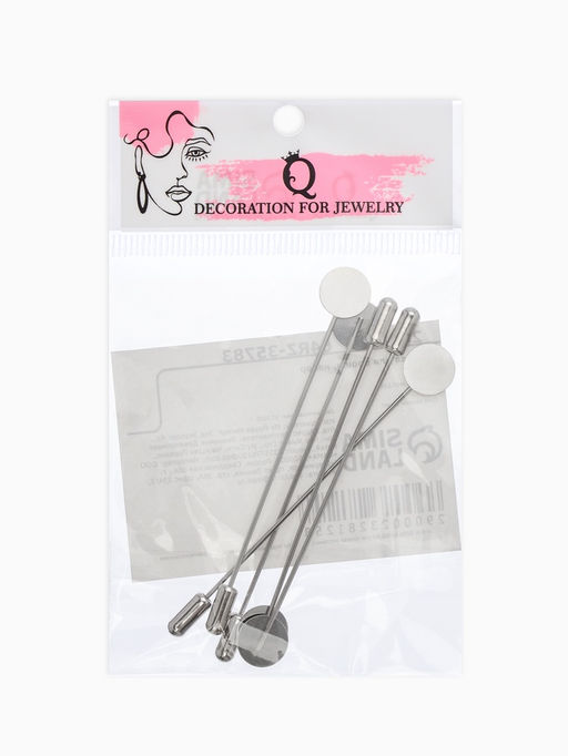 Основа Брошь-игла L= 7.5 см, площадка 1 см (набор 5 шт.), цвет серебро