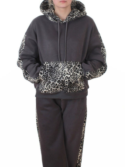 008 DK. GRAY/LEOPARD Костюм спортивный зимний женский (95% хлопок, 5% полиэстер)