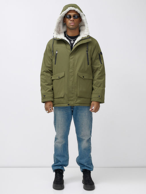 Парка мужская зимняя удлиненная с мехом цвета хаки 8761Kh - Mtforce фото 6