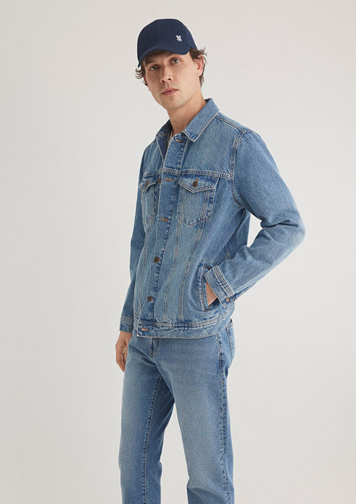 Drake Classic Denim Puslu Indigo Mavi Jean Ceket  фото 4