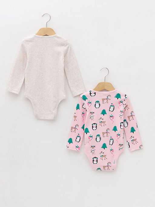 Bisiklet Yaka Uzun Kollu Bask?l? Pamuklu K?z Bebek ??t??tl? Body 2li - Waikiki фото 2