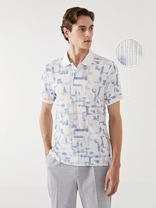 Polo Yaka K?sa Kollu Desenli Erkek Ti??rt