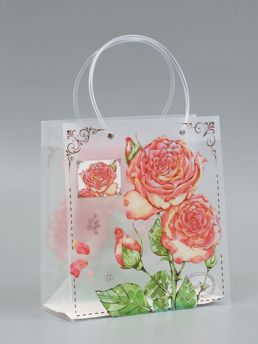 Пакет подарочный прозрачный, "Розы", 22 х 10 х 24 см