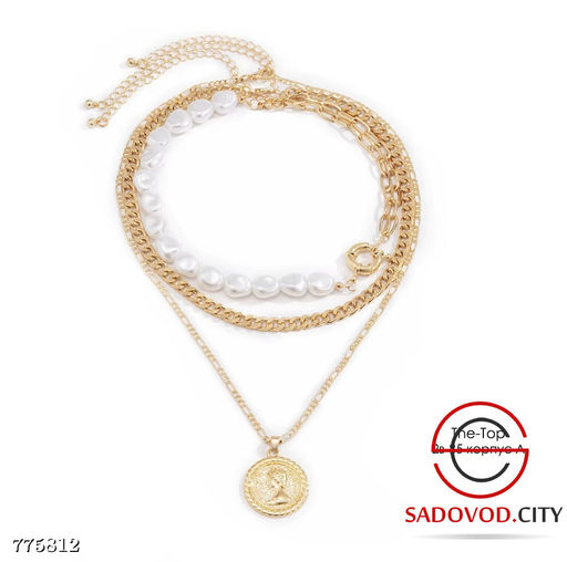 Комбинированное тройное ожерелье с монеткой