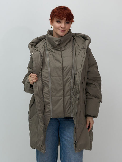 Пальто двубортная зимнее утепленное женское светло-коричневого цвета 7732SK - Visdeer фото 8