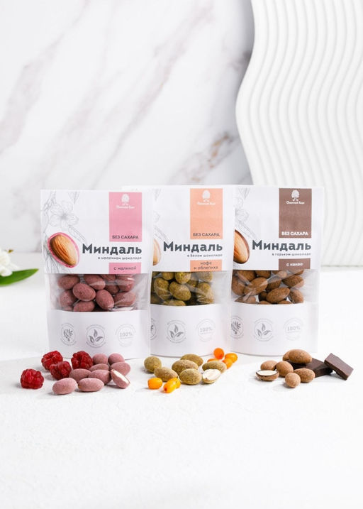 Миндаль в белом шоколаде без сахара с кофе и облепихой, 60 г - Сибирский кедр фото 7
