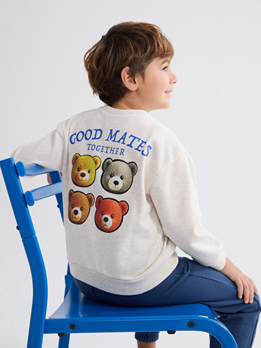 Bisiklet Yaka Bask?l? Erkek ?ocuk Sweatshirt