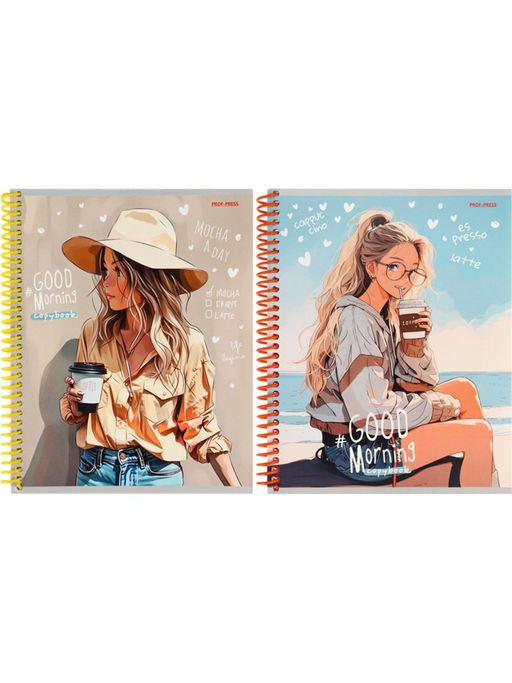 Тетрадь 96л. на цв.спирали "Любовь к кофе" клетка (96-6323, Проф-Пресс) ТВИН-лак