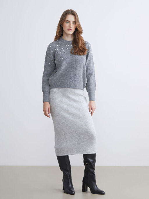 Bisiklet Yaka Ta?l? Kad?n Triko Kazak