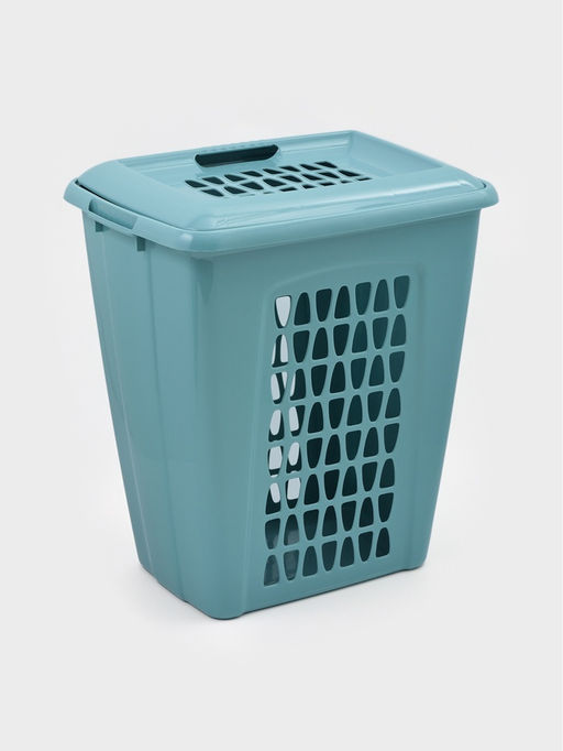 Корзина для белья с крышкой «Молетта», 60 л, 47.9×36.9×55 см, прямоугольная, бирюзовая