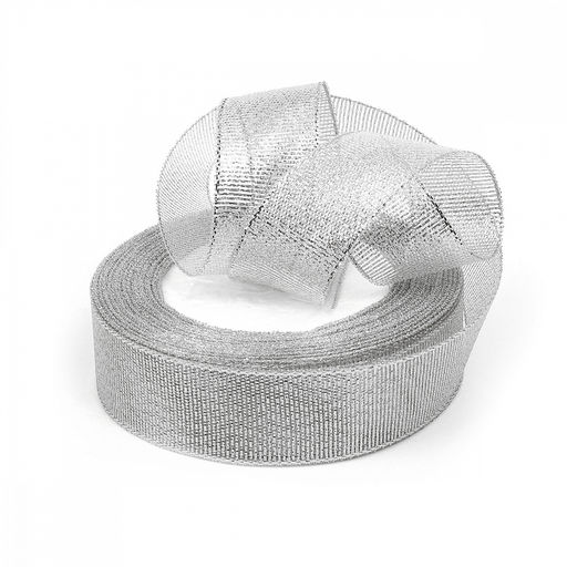 Лента Парча 25мм в инд.упаковке цв. серебро Magic4Hobby рол. 22,85м (1м)