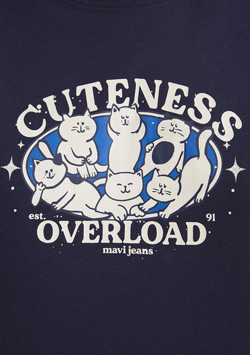 Kedi Bask?l? Lacivert Tisort - Mavi фото 7