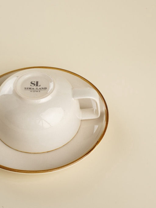 Чайная пара SL Home «Леггеро», 280 мл, блюдце d=14 см, фарфор, бежевая