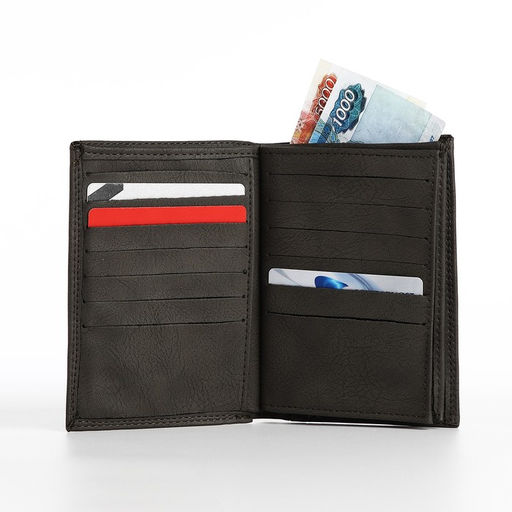 Портмоне мужское без застёжки, 3 в 1, отдел автодокументов, паспорта, карт, купюр, серое