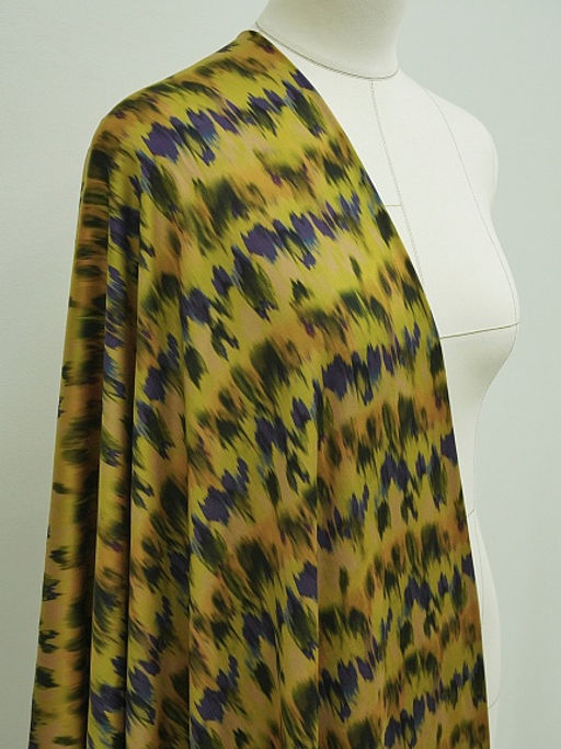 Штапель Премиум Икат цв.горчица/фиолетовый, ш.1.5м, вискоза-100%, 125гр/м.кв - Купава фото 9