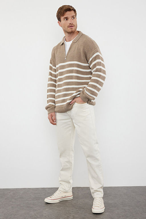 Vizon Casual Oversize Polo Yaka _izgili Triko Kazak TMNAW24KZ00018 - Trendyolmilla фото 2