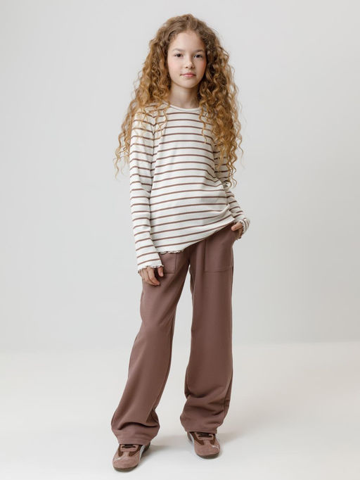 КР 302820/сахар,капучино,полоска к633 лонгслив (футболка дл.рукав) для дев - Crockid фото 3